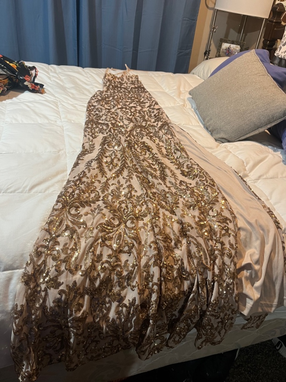 Gold Sequined Mermaid Prom Dress - Picture 5 of 9